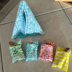 Colorful Wooden Peg Doll Set with Tent